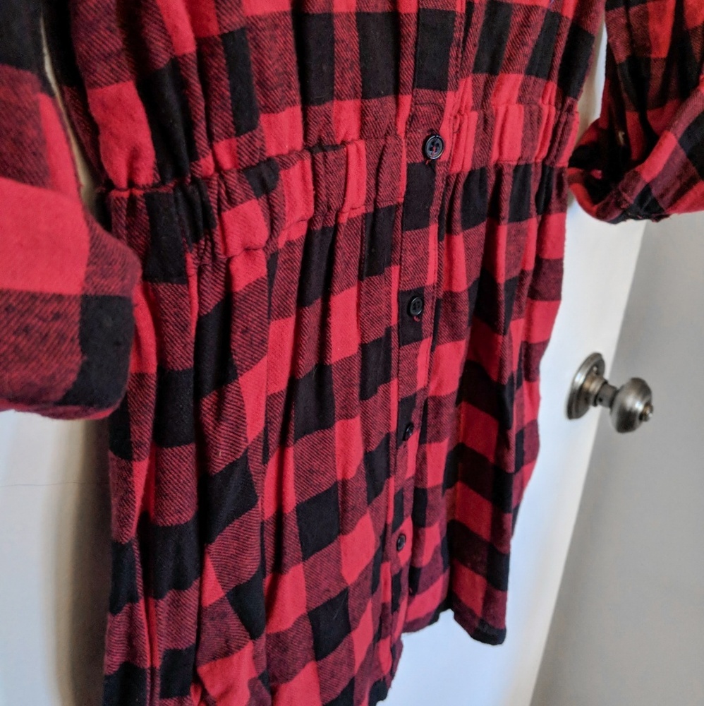 Red Plaid Flannel Shirt Dress - Picture 3 of 3